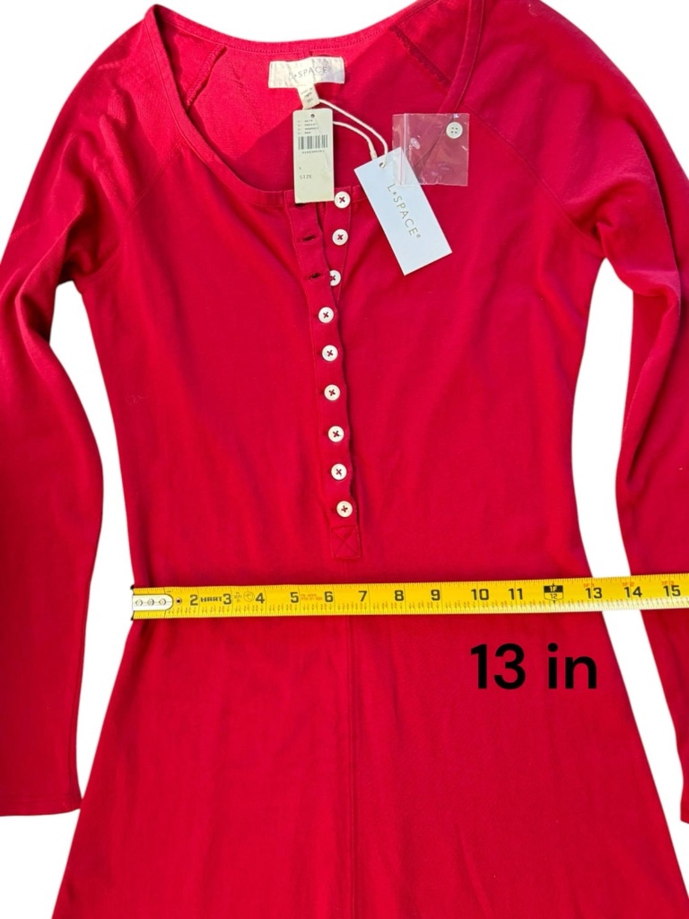 L*Space Women Red Henley Maxi Dress Long Sleeve Button Front Size S NWT - Picture 10 of 10